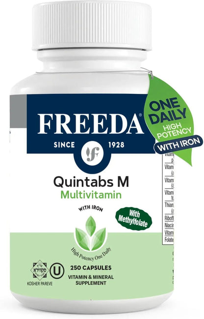 FREEDA Multivitamin One Daily – Quintabs-M with Iron – Kosher Multi Vitamins Supplements for Women Health - Multivitamins for Women & Iron - Maple Wellness Supplements