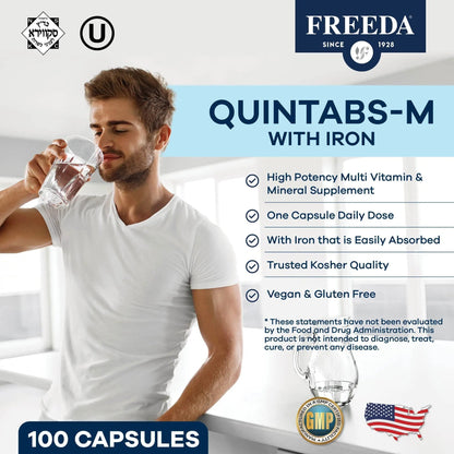 FREEDA Multivitamin One Daily – Quintabs-M with Iron – Kosher Multi Vitamins Supplements for Women Health - Multivitamins for Women & Iron - Maple Wellness Supplements