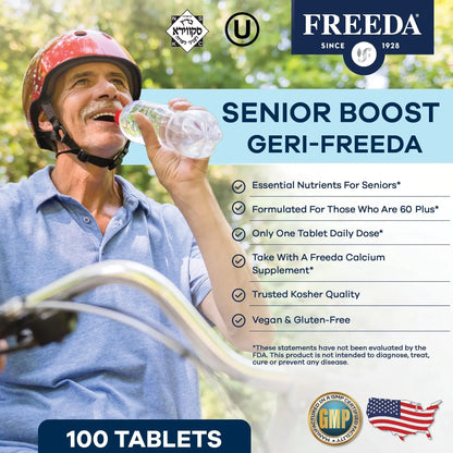 Freeda Senior Multivitamin - Kosher Vitamins for Men & Women 60 and Over - One Daily Coated Tablet - Women’s & Men’s Vitamins Multivitamin 60 Plus - Maple Wellness Supplements