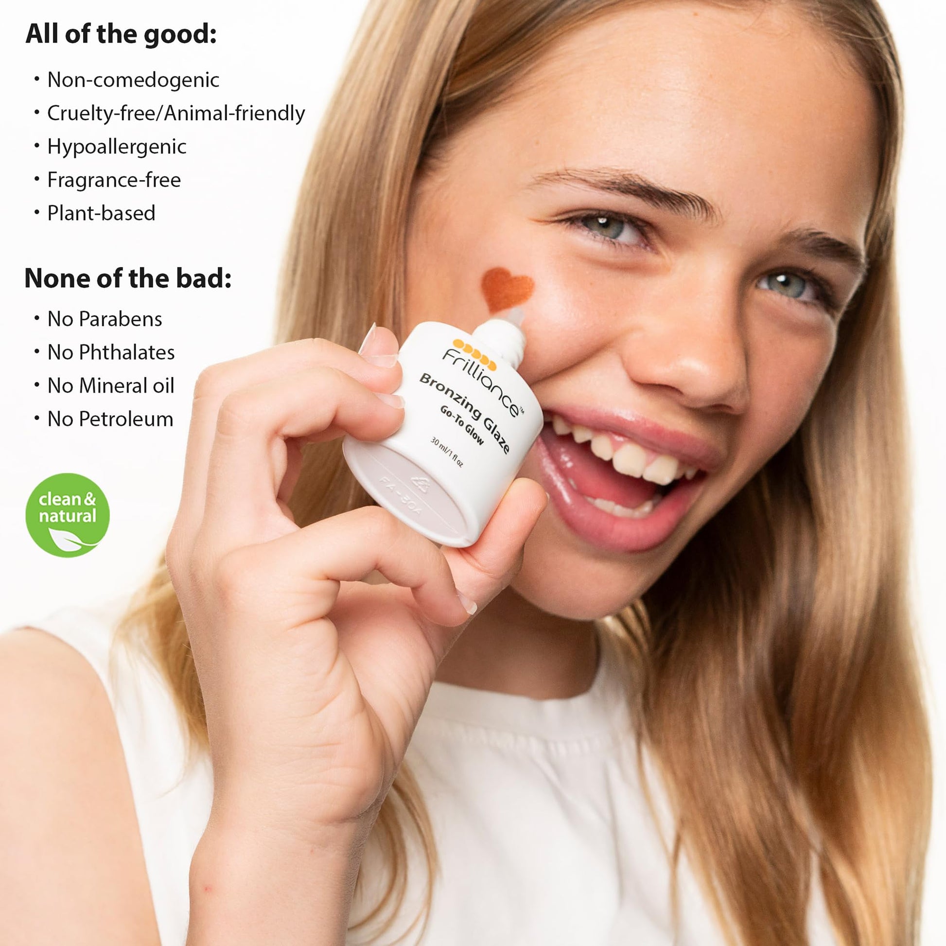 Frilliance Hydrating Go-To Glow, Bronzing Glaze Drops, Cruelty-Free Hypoallergenic for Teens of All Skin Types, 30 ml / 1 fl oz - Maple Wellness Supplements