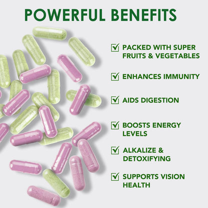 Fruit & Veggies Capsules | Daily Fruit & Vegetable Blend | 2 Bottles – 180 Vegetarian Capsules | Plant-Based Superfood Formula | Non-GMO, Gluten Free - Maple Wellness Supplements
