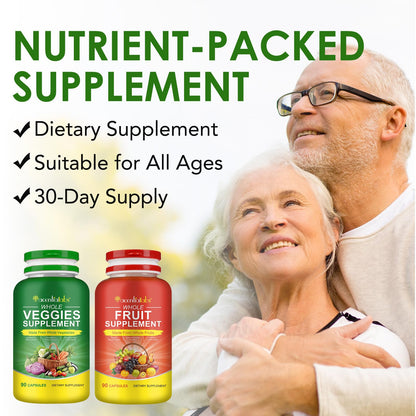 Fruit & Veggies Capsules | Daily Fruit & Vegetable Blend | 2 Bottles – 180 Vegetarian Capsules | Plant-Based Superfood Formula | Non-GMO, Gluten Free - Maple Wellness Supplements