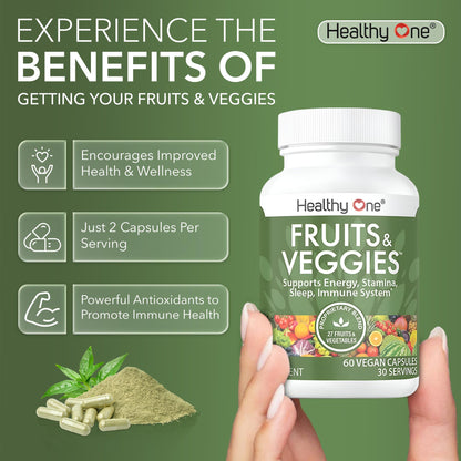 Fruits & Veggies Formula - 27 Premium Whole Foods - Organic Ingredients - Equals 3 Servings of Fruits & Vegetables - Improve Energy, Focus & Immune Function - Fiber - Antioxidants - 120ct (60 Serv) - Maple Wellness Supplements