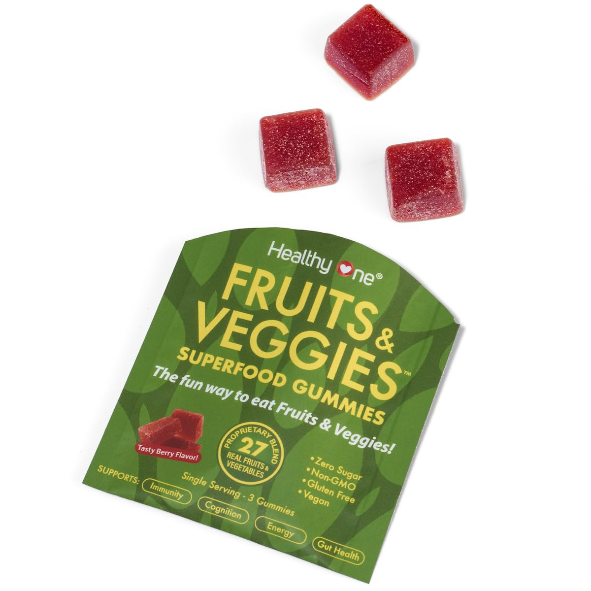 Fruits & Veggies Sugar-Free Gummies - 27 Whole Foods - Equals 3 Servings of Fruits & Vegetables - Improve Energy, Focus & Immune Function - Fiber - Antioxidants - Organic Ingredients - 14 Packets - Maple Wellness Supplements
