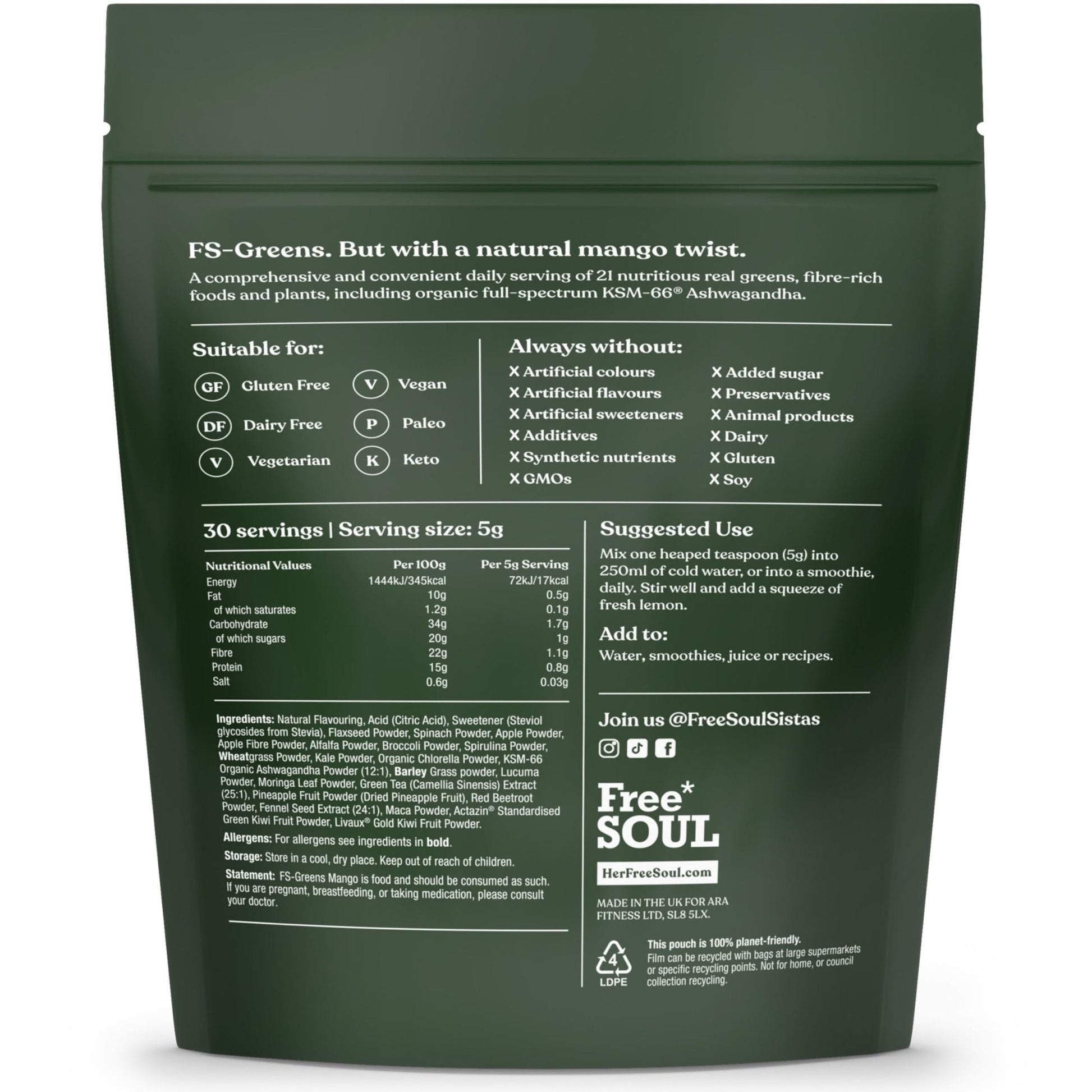 FS-Greens | 21 Advanced Greens, Superfoods, and Adaptogens Including KSM-66 - Maple Wellness Supplements