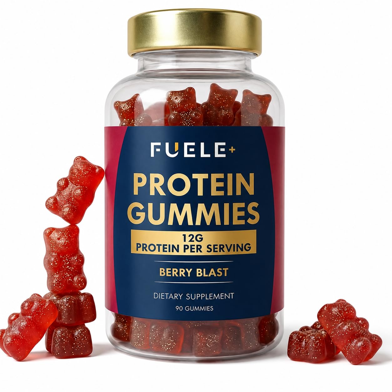 FUELE+ Protein Gummies – 12g High Protein Snack, Mixed Berry Flavor, No Added Sugar, Whey Protein Gummies, Supports Muscle Recovery, Post Workout Supplement - Maple Wellness Supplements