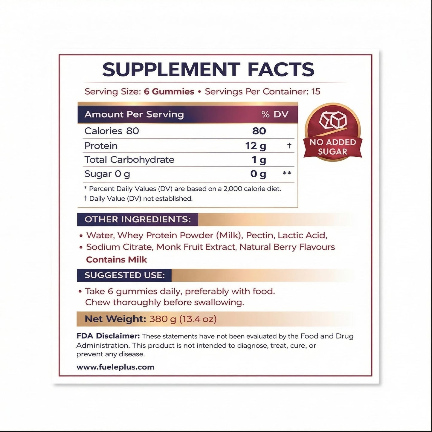 FUELE+ Protein Gummies – 12g High Protein Snack, Mixed Berry Flavor, No Added Sugar, Whey Protein Gummies, Supports Muscle Recovery, Post Workout Supplement - Maple Wellness Supplements