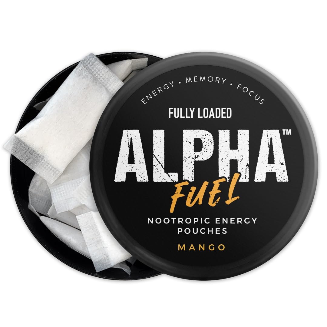 Fully Loaded Alpha Fuel Nootropic Pouches (Mango Fuel) - 5 cans, 15 Pouches per can - Energy Pouches containing Caffeine and nootropic Blend - Maple Wellness Supplements
