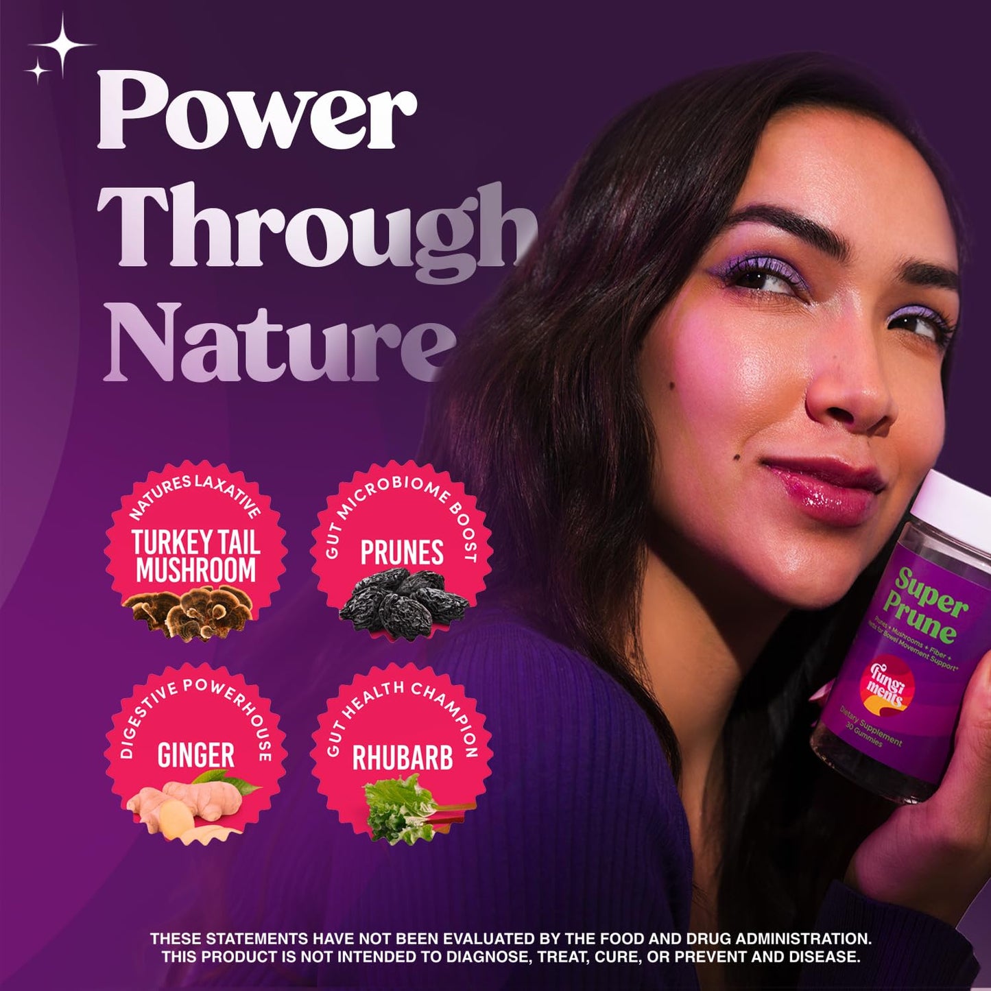 Fungiments Super Prune - Mushroom Supplement - Turkey Tail Mushrooms, Fiber, Rhubarb, Prunes, Ginger, Chamomile - Debloating, Constipation Relief - Maple Wellness Supplements