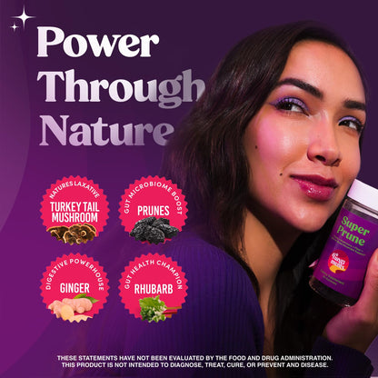 Fungiments Super Prune - Mushroom Supplement - Turkey Tail Mushrooms, Fiber, Rhubarb, Prunes, Ginger, Chamomile - Debloating, Constipation Relief - Maple Wellness Supplements