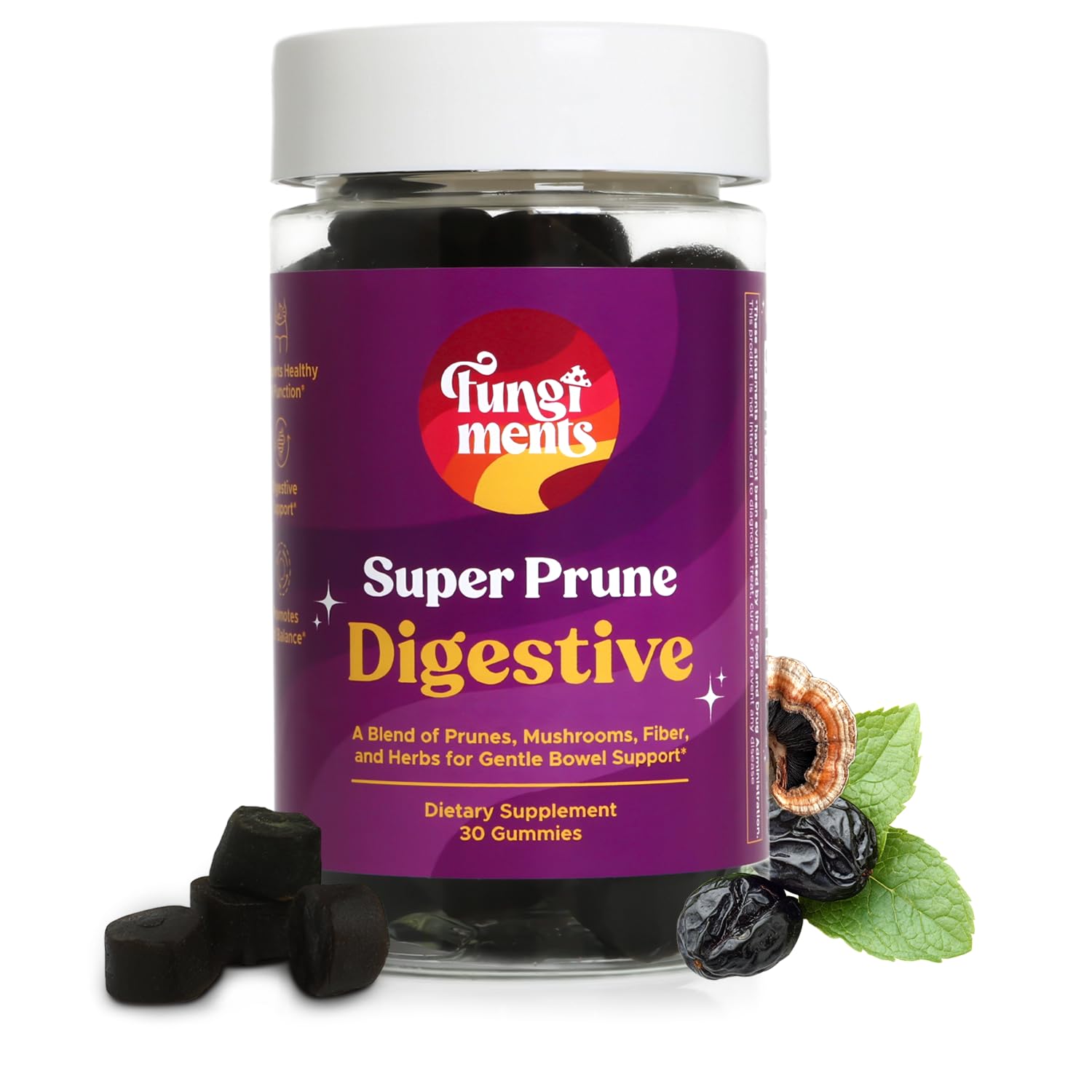 Fungiments Super Prune - Mushroom Supplement - Turkey Tail Mushrooms, Fiber, Rhubarb, Prunes, Ginger, Chamomile - Debloating, Constipation Relief - Maple Wellness Supplements