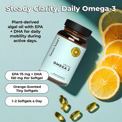 Future Kind Omega-3 Supplement for Clarity, Memory, and Mobility Comfort, 2 Months Supply of Citrus-Scented Softgels with EPA and DHA, Vegan Omega-3 Supplement from Algae, Carrageenan Free, 60 Count - Maple Wellness Supplements