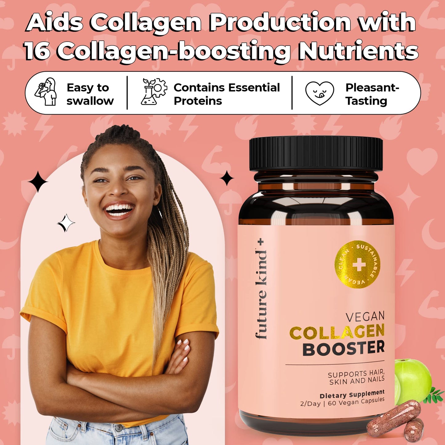 Future Kind Vegan Collagen - Supports Collagen Production with Biotin and Vitamin C (60 Capsules in Glass Bottle) - Maple Wellness Supplements
