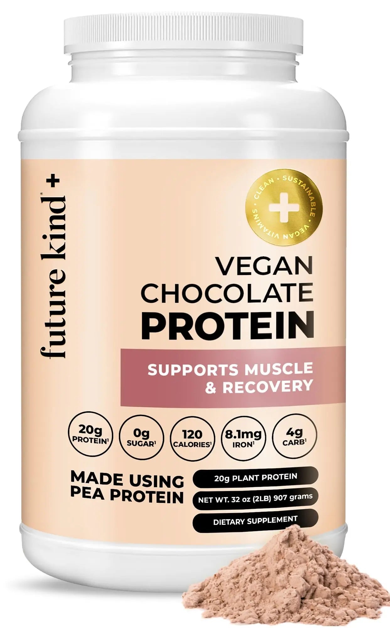 Future Kind Vegan Protein Powder, Chocolate, Pea Plant Protein for Lean Muscle with Iron & Fiber, Whey-Free, Sugar-Free, Soy-Free, Non-Dairy (34 Servings) - Maple Wellness Supplements