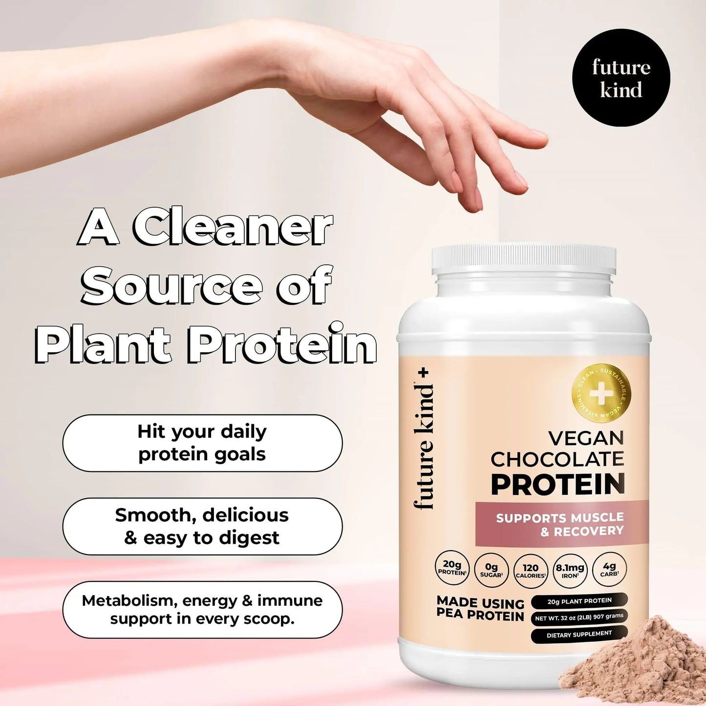 Future Kind Vegan Protein Powder, Chocolate, Pea Plant Protein for Lean Muscle with Iron & Fiber, Whey-Free, Sugar-Free, Soy-Free, Non-Dairy (34 Servings) - Maple Wellness Supplements