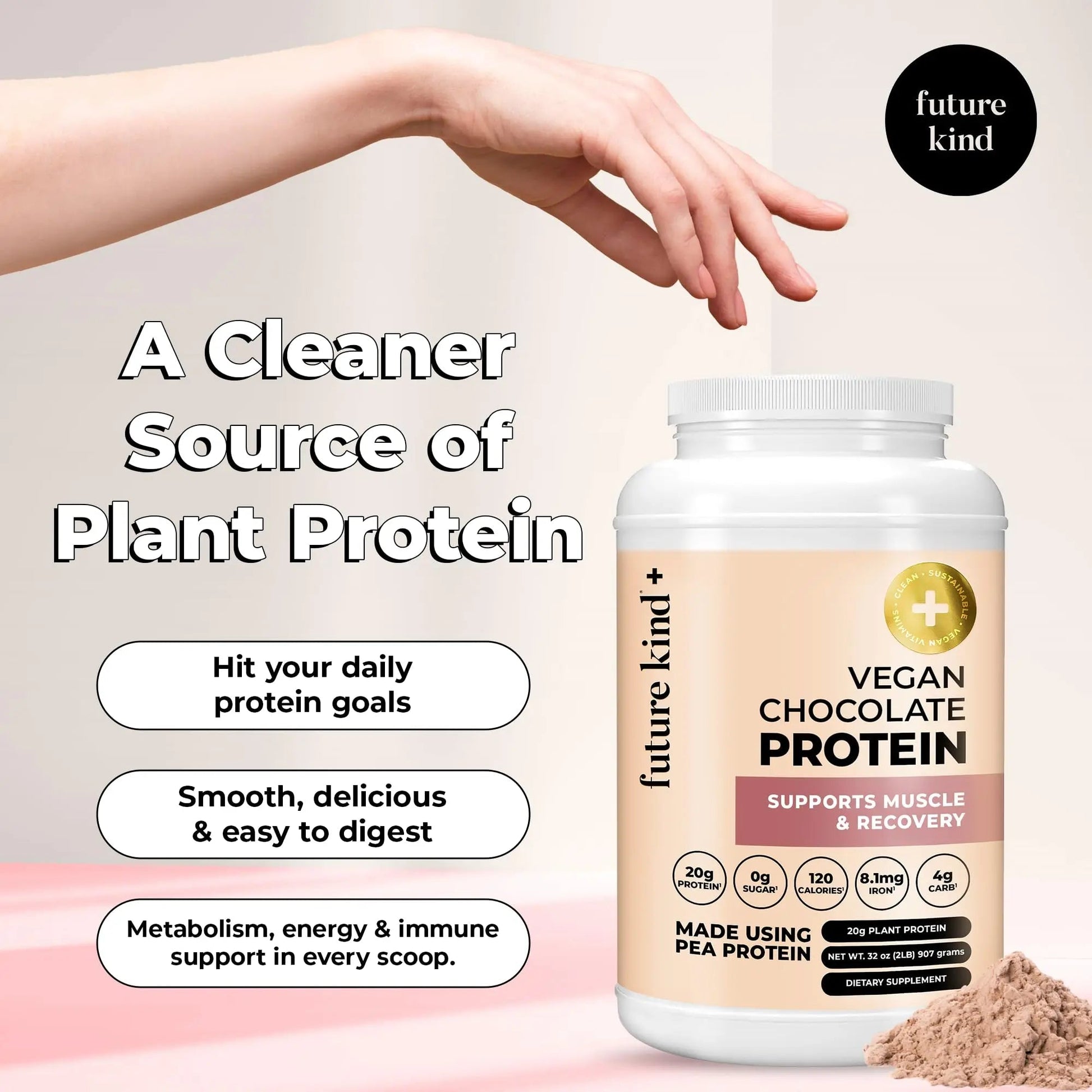 Future Kind Vegan Protein Powder, Chocolate, Pea Plant Protein for Lean Muscle with Iron & Fiber, Whey-Free, Sugar-Free, Soy-Free, Non-Dairy (34 Servings) - Maple Wellness Supplements
