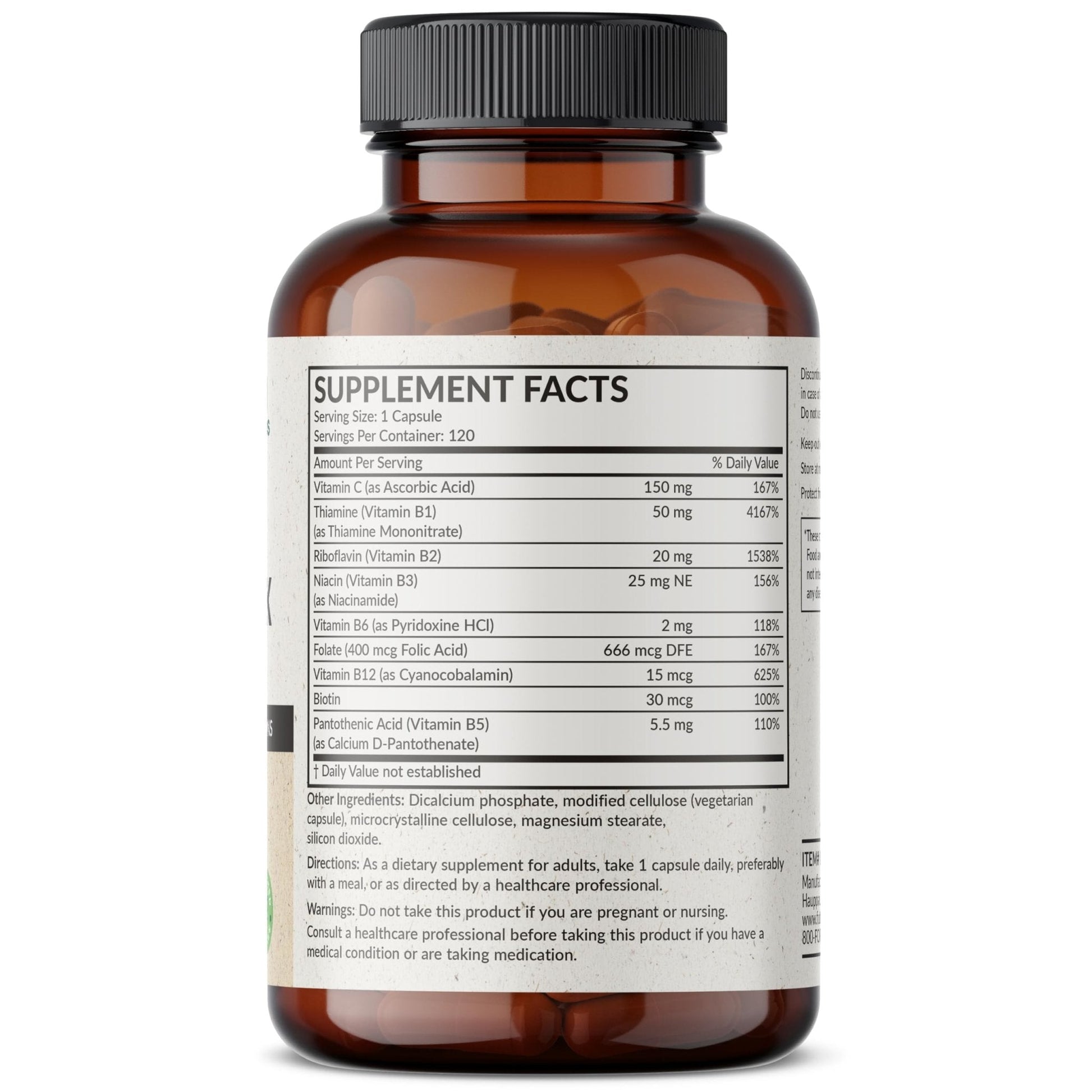 Futurebiotics Vitamin B Complex with Vitamin C Supports Energy Production, Nervous System & Immune Support - Non-GMO, 120 Vegetarian Capsules - Maple Wellness Supplements