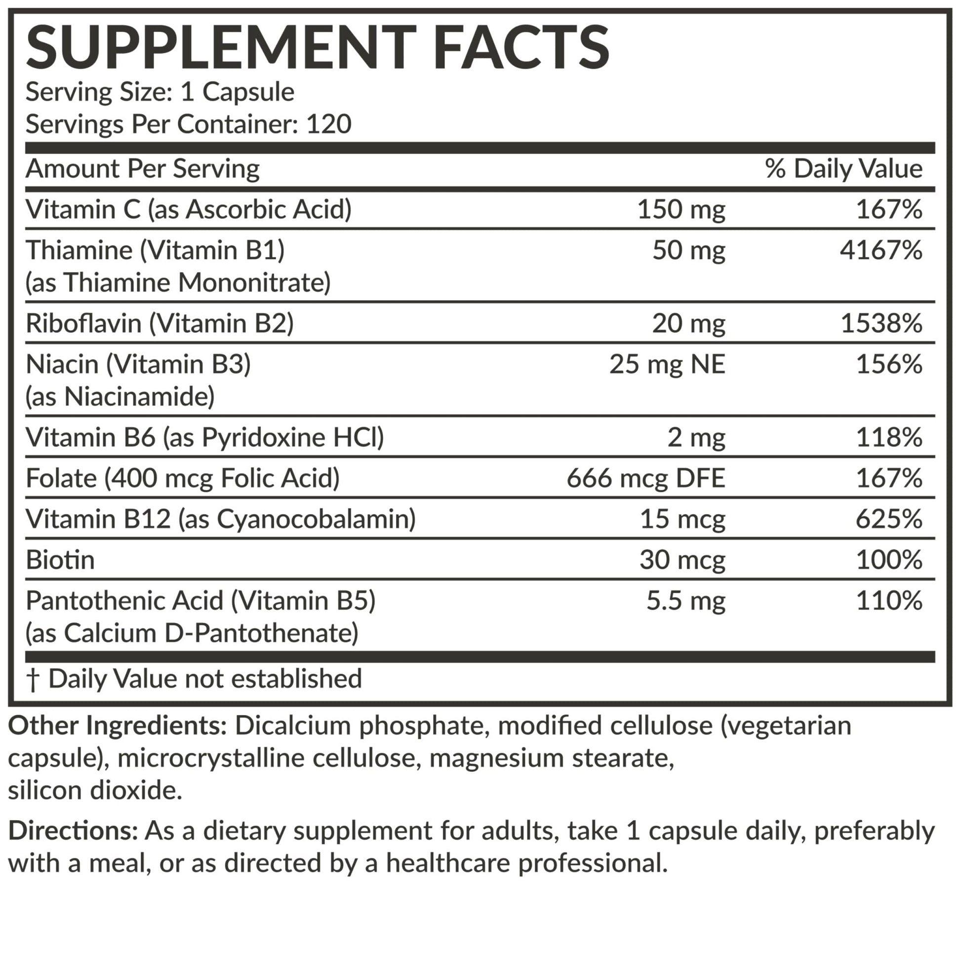 Futurebiotics Vitamin B Complex with Vitamin C Supports Energy Production, Nervous System & Immune Support - Non-GMO, 120 Vegetarian Capsules - Maple Wellness Supplements