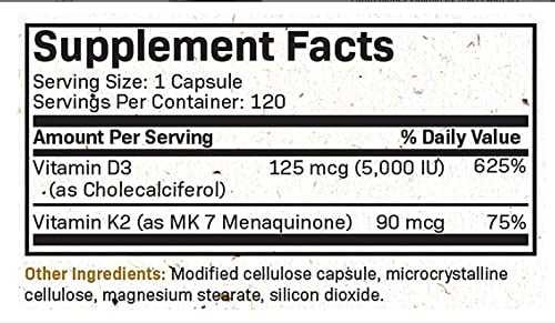 Futurebiotics Vitamin K2 (MK7) with D3 Supplement - Non-GMO Formula - 5000 IU Vitamin - Maple Wellness Supplements