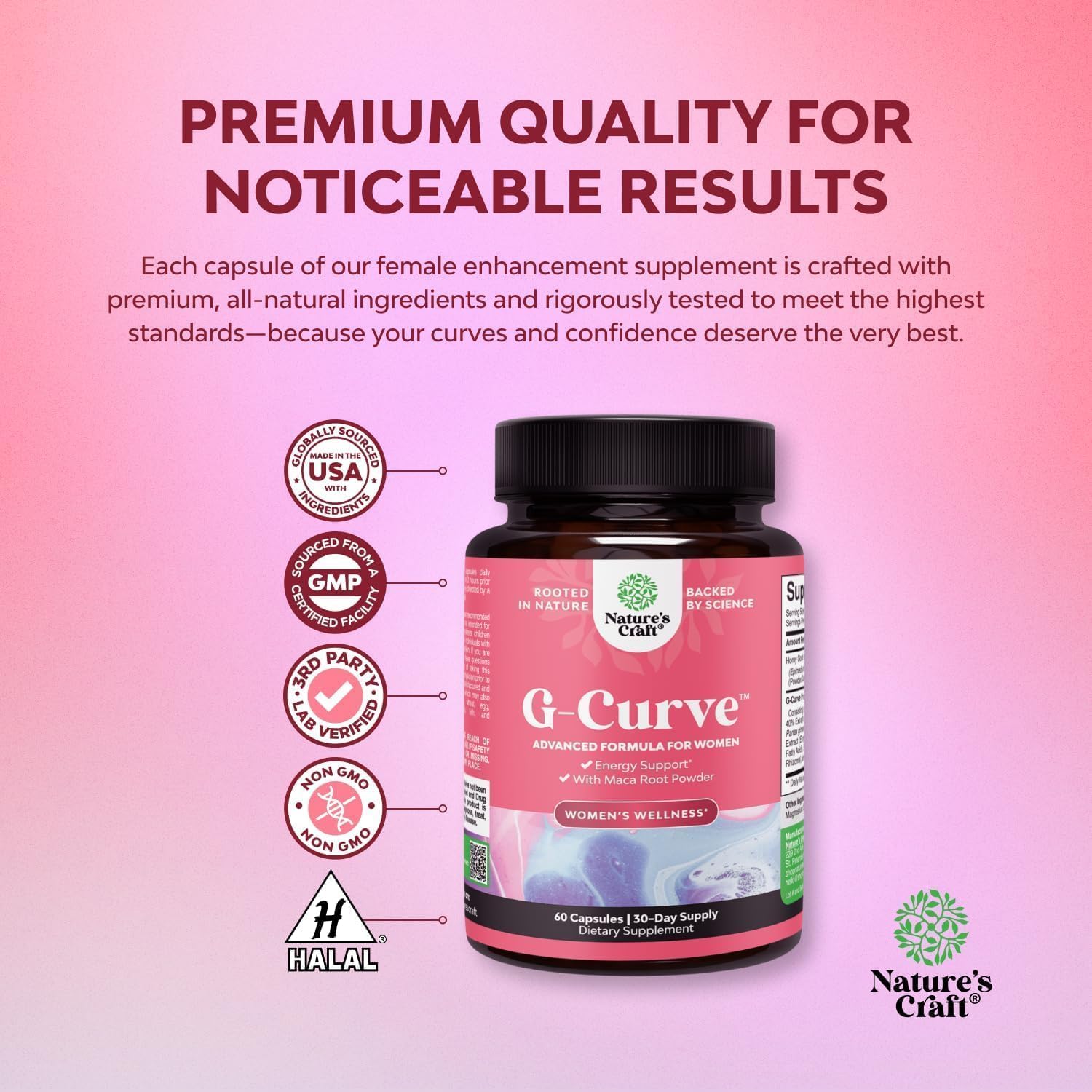 G-Curve Butt and Breast Growth Capsules - Horny Goat Weed Muira Puama & Maca Root for Butt Growth Support - Advanced Herbal Formula - Maple Wellness Supplements