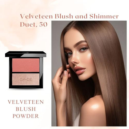 GA-DE Velveteen Blush and Shimmer Duet, 50 - Formulated with Micronized Pearls and Pigments for Sculpting Face and Décolleté - Paraben-Free - 0.26 oz - Maple Wellness Supplements