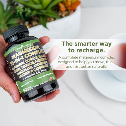 Gade Nutrition Magnesium Complex 10 in 1 - Glycinate, Citrate, Malate, Oxide, Taurate, Aspartate, Gluconate Ascorbate Lactate Carbonate Zinc Copper Manganese & Vitamins 90 Count - Maple Wellness Supplements