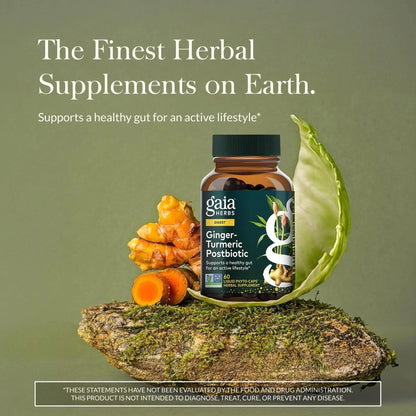 Gaia Herbs Ginger-Turmeric Postbiotic - Healthy Gut Support* - 60 Vegan Liquid Phyto-Caps (30 Servings) - Maple Wellness Supplements