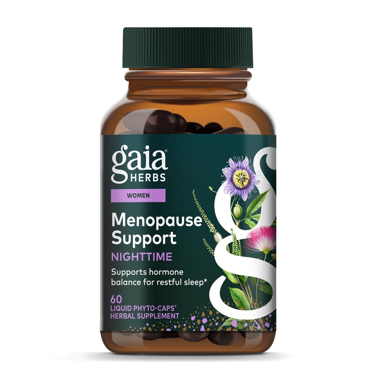 Gaia Herbs Menopause Support Nighttime - Menopause Supplement for Women* - with Black Cohosh, Mimosa, Passionflower & St. John's Wort - 60 Vegan Liquid Phyto-Caps (30 Servings) - Maple Wellness Supplements