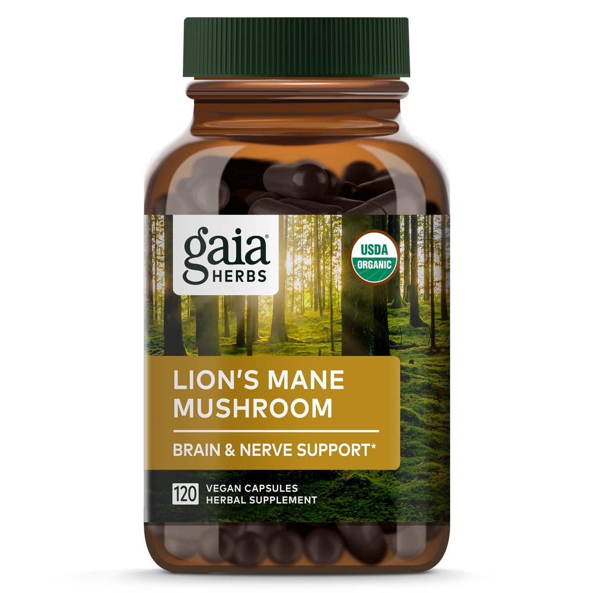 Gaia Herbs Organic Lion’s Mane Mushroom - Brain and Nerve Support Supplement - Maple Wellness Supplements