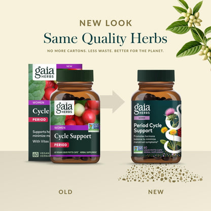 Gaia Herbs Period Cycle Support - Supports Hormone Balance & PMS Relief* - Herbal Supplement with Vitex Berry & Schisandra - Free from Gluten, Dairy & Soy - 60 Vegan Capsules (60 Servings) - Maple Wellness Supplements