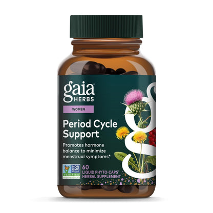 Gaia Herbs Period Cycle Support - Supports Hormone Balance & PMS Relief* - Herbal Supplement with Vitex Berry & Schisandra - Free from Gluten, Dairy & Soy - 60 Vegan Capsules (60 Servings) - Maple Wellness Supplements