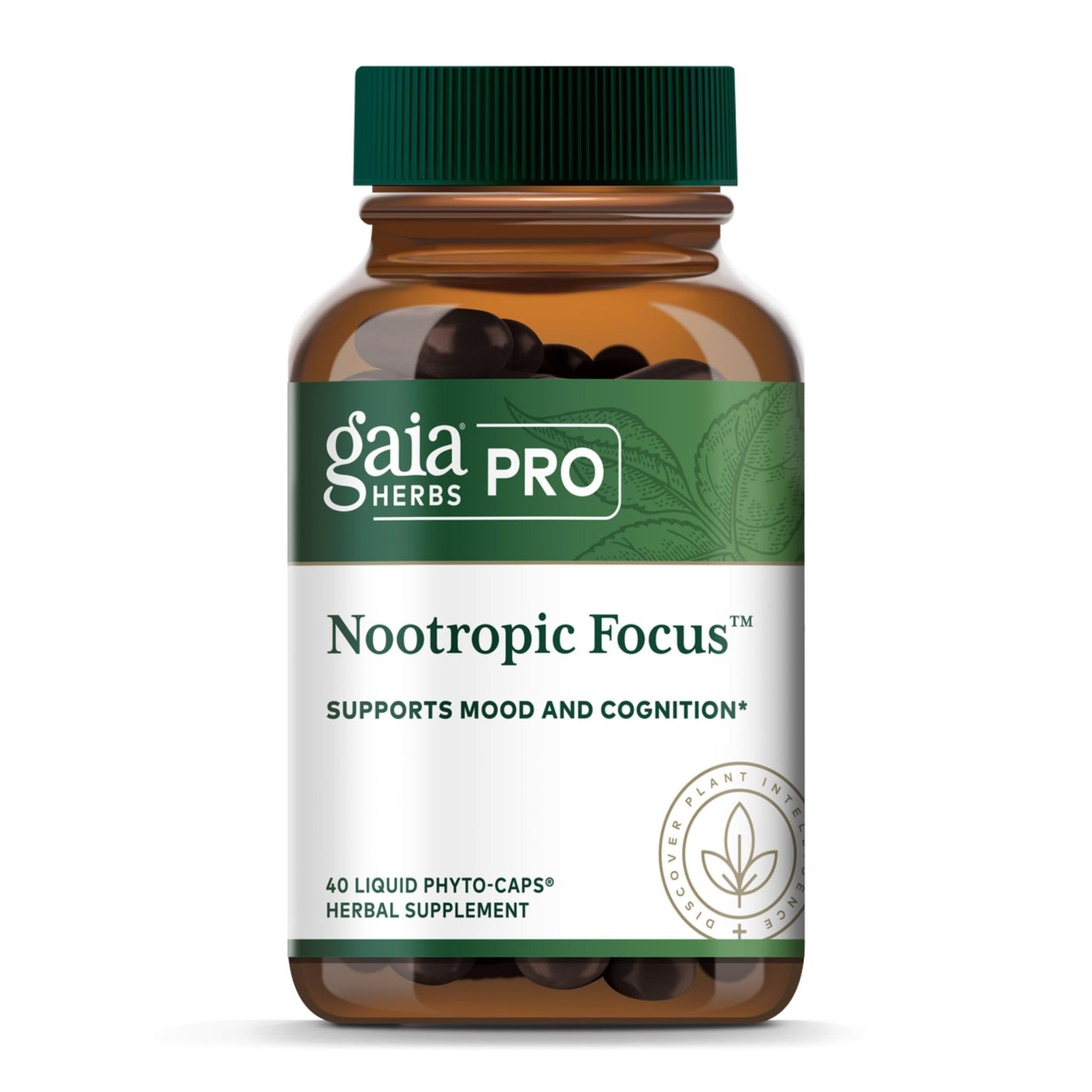 GAIA HERBS PRO Nootropic Focus - Brain Health Support Supplement* - Nootropic Supplement with Saffron, Ginkgo Leaf Extract & Lemon Balm - Vegan, Gluten-Free - 40 Liquid Phyto-Caps (20 Servings) - Maple Wellness Supplements