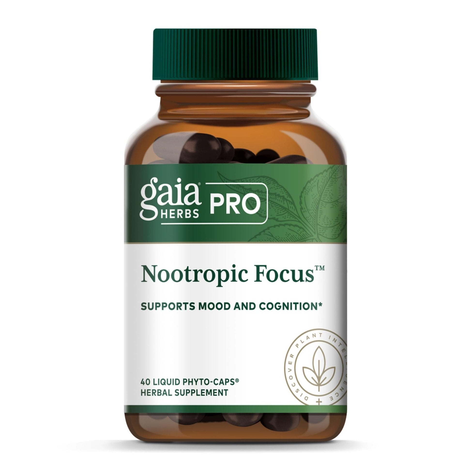 GAIA HERBS PRO Nootropic Focus - Brain Health Support Supplement* - Nootropic Supplement with Saffron, Ginkgo Leaf Extract & Lemon Balm - Vegan, Gluten-Free - 40 Liquid Phyto-Caps (20 Servings) - Maple Wellness Supplements