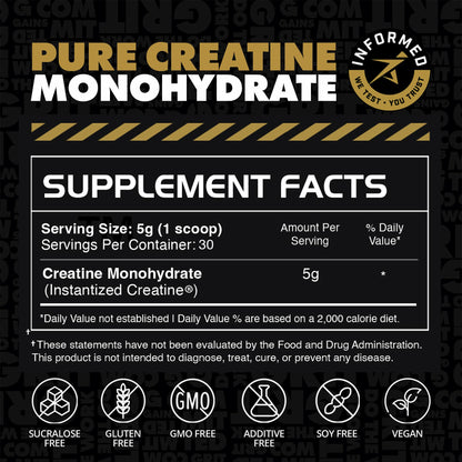 Gains in Bulk Instantized Creatine Monohydrate for Women and Men, Soluble Creatine Powder, Supports Muscle Building, Strength and Performance, Bodybuilding Supplements, Unflavored, 30 Servings - Maple Wellness Supplements