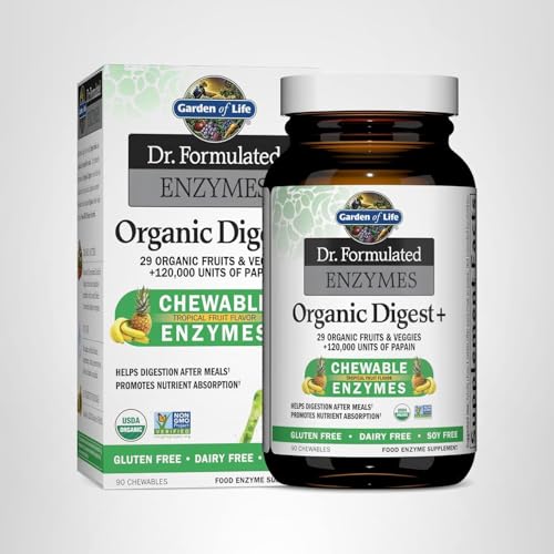 Garden of Life Digestive Enzymes with Papain, Bromelain and Lipase for Nutrient Absorption and Digestion Support, Tropical Fruit Flavor - Maple Wellness Supplements
