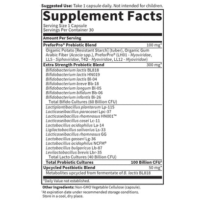 Garden of Life Dr Formulated Probiotics 100 Billion CFU Pre + Pro + Postbiotics - Extra Strength Digestive & Immune Support for Men and Women, Potato, Acacia, Postbiotic Metabolites, 30 Capsules - Maple Wellness Supplements