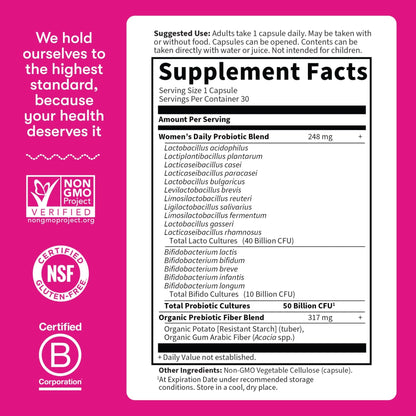 Garden of Life Once Daily Dr. Formulated Probiotics for Women 50 Billion CFU 16 Probiotic Strains with Organic Prebiotics for Digestive, Vaginal & Immune Health, Dairy Free, Shelf Stable 30 Capsules - Maple Wellness Supplements