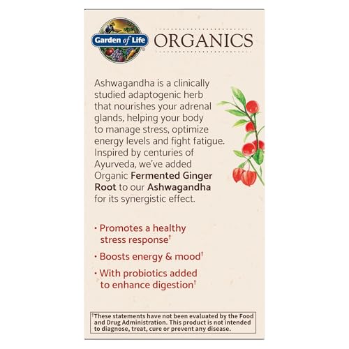 Garden of Life Organic Ashwagandha Supplement with Probiotics & Ginger - Stress, Mood & Energy Support, Vegan, Gluten Free - Maple Wellness Supplements