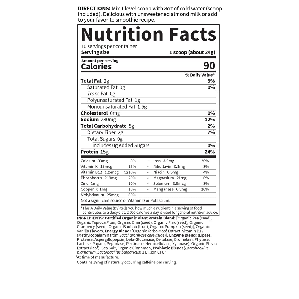 Garden of Life Organic Plant Protein Smooth Energy Powder, 10 Servings - Vegan, Grain - Maple Wellness Supplements