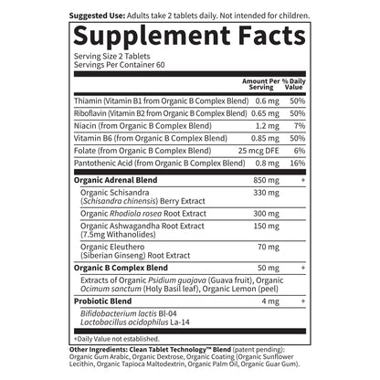 Garden of Life Organics Adrenal Daily Balance, Adaptogenic Herbs Ashwagandha, Holy Basil, B Complex & Probiotics, Organic Non-GMO, Vegan, Gluten Free Supplement, Two Month Supply, 120 Tablets - Maple Wellness Supplements