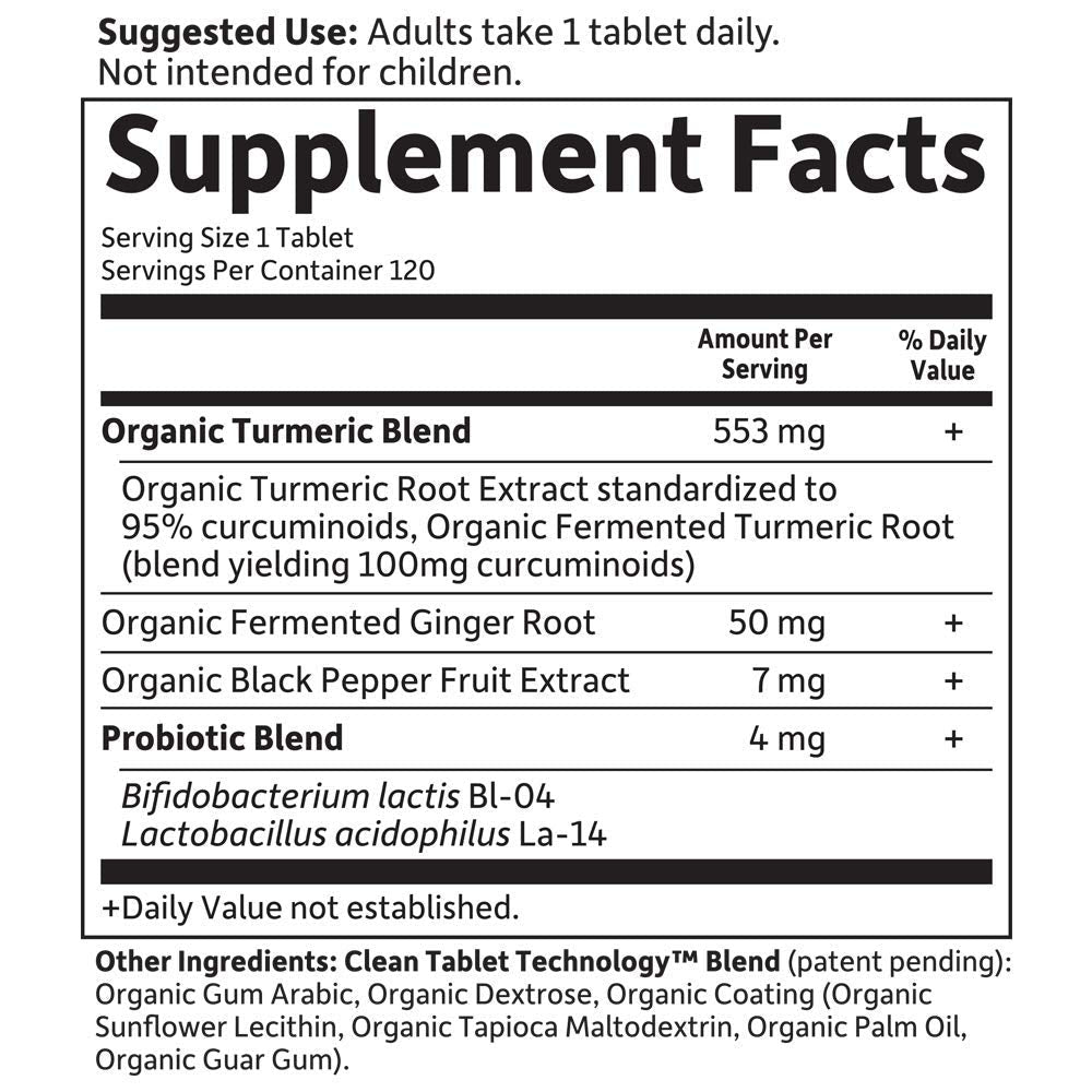 Garden of Life Organics Extra Strength Turmeric Inflammatory Response 120 Tablets-100Mg Curcumin (95% Curcuminoids) Black Pepper, Probiotics, Organic Non-GMO Vegan Gluten Free Herbal Supplement - Maple Wellness Supplements