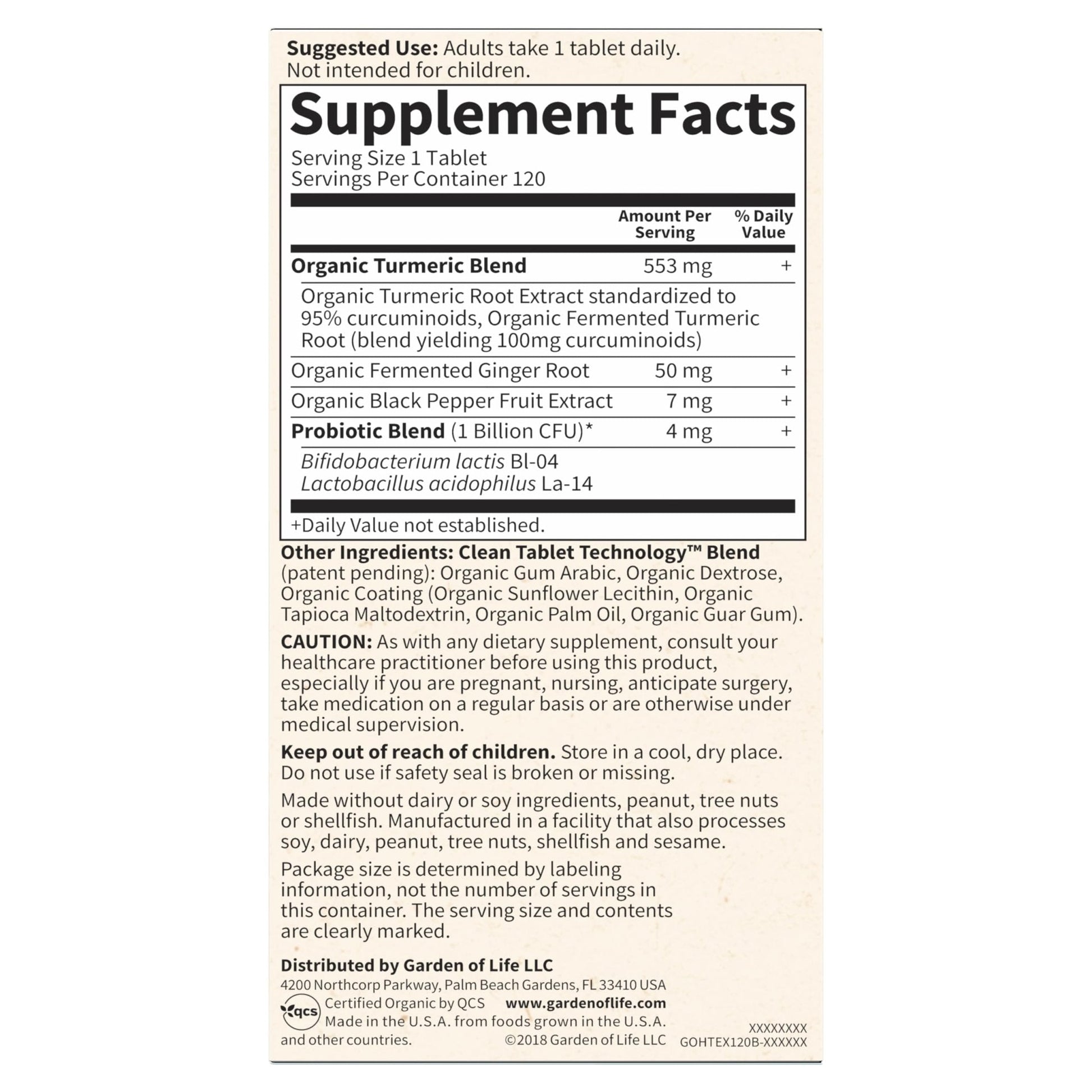 Garden of Life Organics Extra Strength Turmeric Inflammatory Response 120 Tablets-100Mg Curcumin (95% Curcuminoids) Black Pepper, Probiotics, Organic Non-GMO Vegan Gluten Free Herbal Supplement - Maple Wellness Supplements