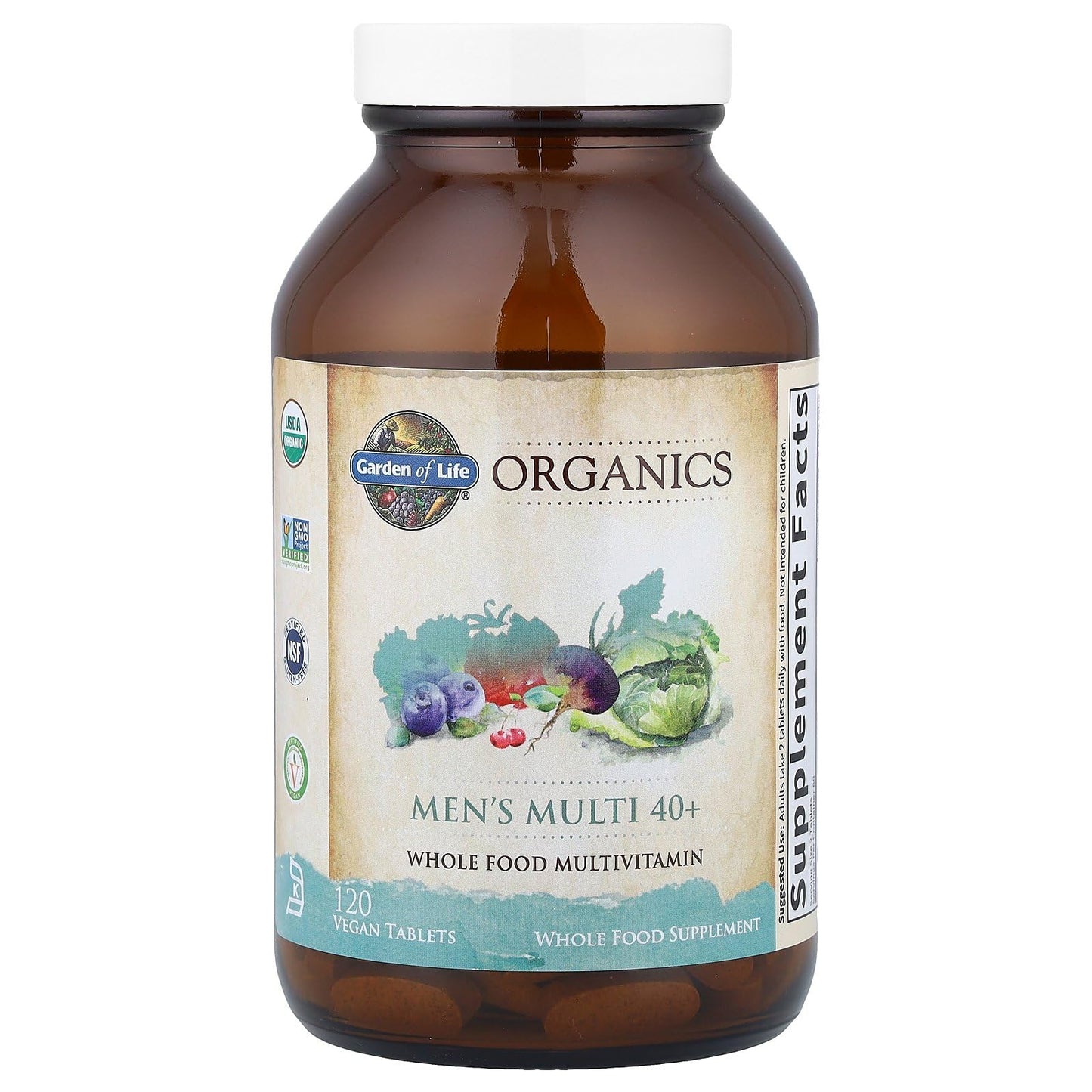 Garden of Life Organics Men's 40+ Multivitamin with Prostate Support, B12 & Vitamins – Vegan Daily Whole Food Multivitamin, Non-GMO, Certified Organic, 120 Tablets - Maple Wellness Supplements
