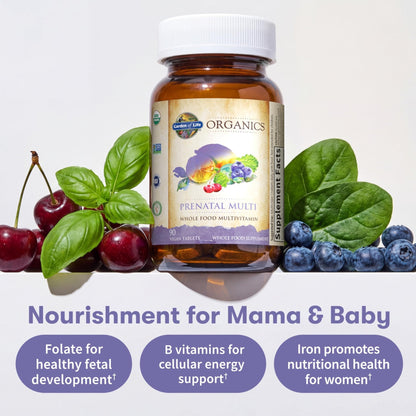 Garden of Life Organics Prenatal Multivitamin with Folate, B6, B12, D3 & Iron – Prenatal Vitamins for Women with Energy Metabolism Support for Healthy Fetal Development - Maple Wellness Supplements