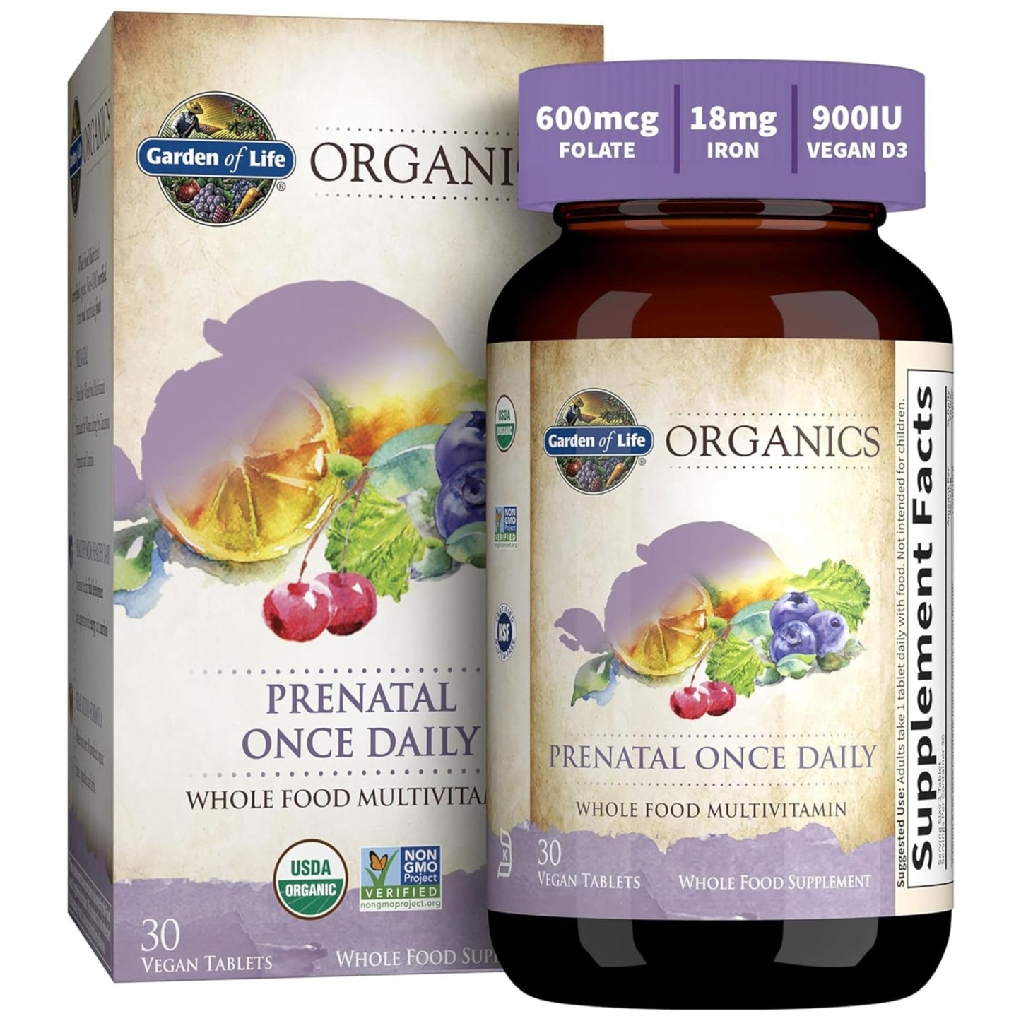 Garden of Life Organics Prenatal Vitamin: Folate for Energy & Healthy Fetal Development, Non-constipating Iron, Vitamin C, B6, B12, D3 – Organic, Non-GMO, Gluten-Free, Vegan, 30 Day Supply - Maple Wellness Supplements