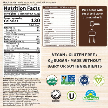 Garden Of Life, Powder Protein Greens Chocolate Organic, 22 Ounce - Maple Wellness Supplements
