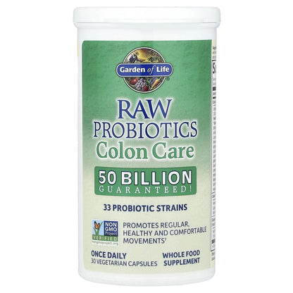 Garden of Life Probiotics for Women and Men - Raw Probiotics Colon Care 50 Billion CFU and Enzymes, Shelf Stable Once Daily Acidophilus Probiotic for Regularity and Immune Health Support, 30 Capsules - Maple Wellness Supplements