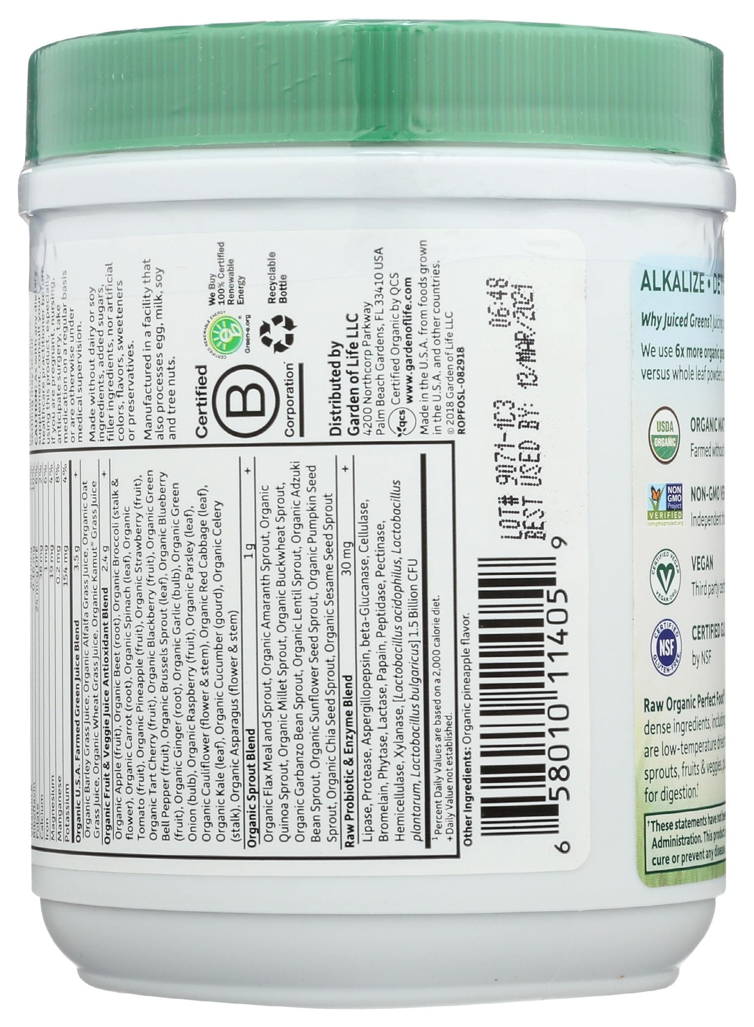 Garden of Life Raw Organic Perfect Food Green Superfood Juiced Greens Powder - Original Stevia-Free, 30 Servings, Non-GMO, Gluten Free Whole Food Dietary - Maple Wellness Supplements