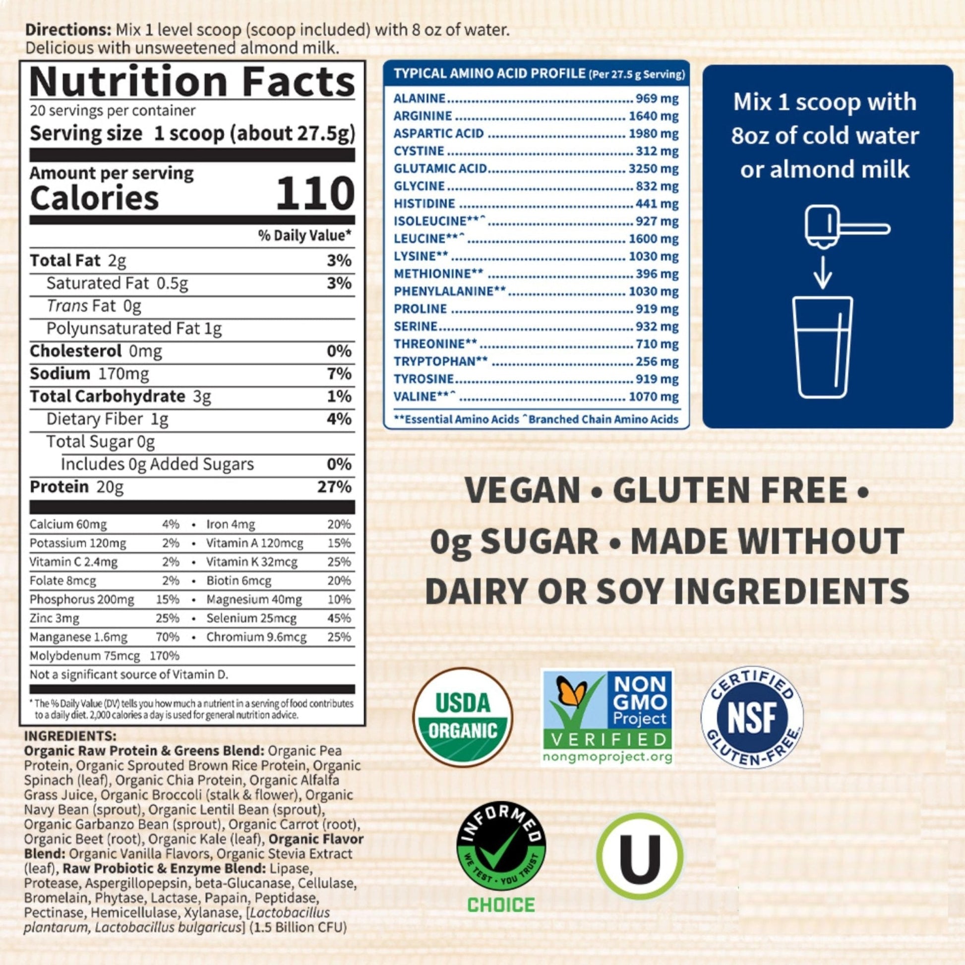Garden of Life Raw Protein & Greens Vanilla Protein Powder – 20g Plant Based Greens Powder, Probiotics & Enzymes, Post-Workout Recovery, Vegan, Gluten-Free, Non-GMO, 20 Servings - Maple Wellness Supplements