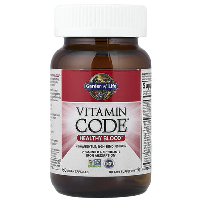 Garden of Life Vitamin Code Healthy Blood - Iron Supplement for Women, 60 Vegan Capsules, with Vitamins B, C, Trace Minerals - Maple Wellness Supplements